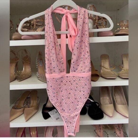 NWT Blush Iridescent Rhinestones Halter Multi Wear Swimsuit - Small - Small - Picture 9 of 12